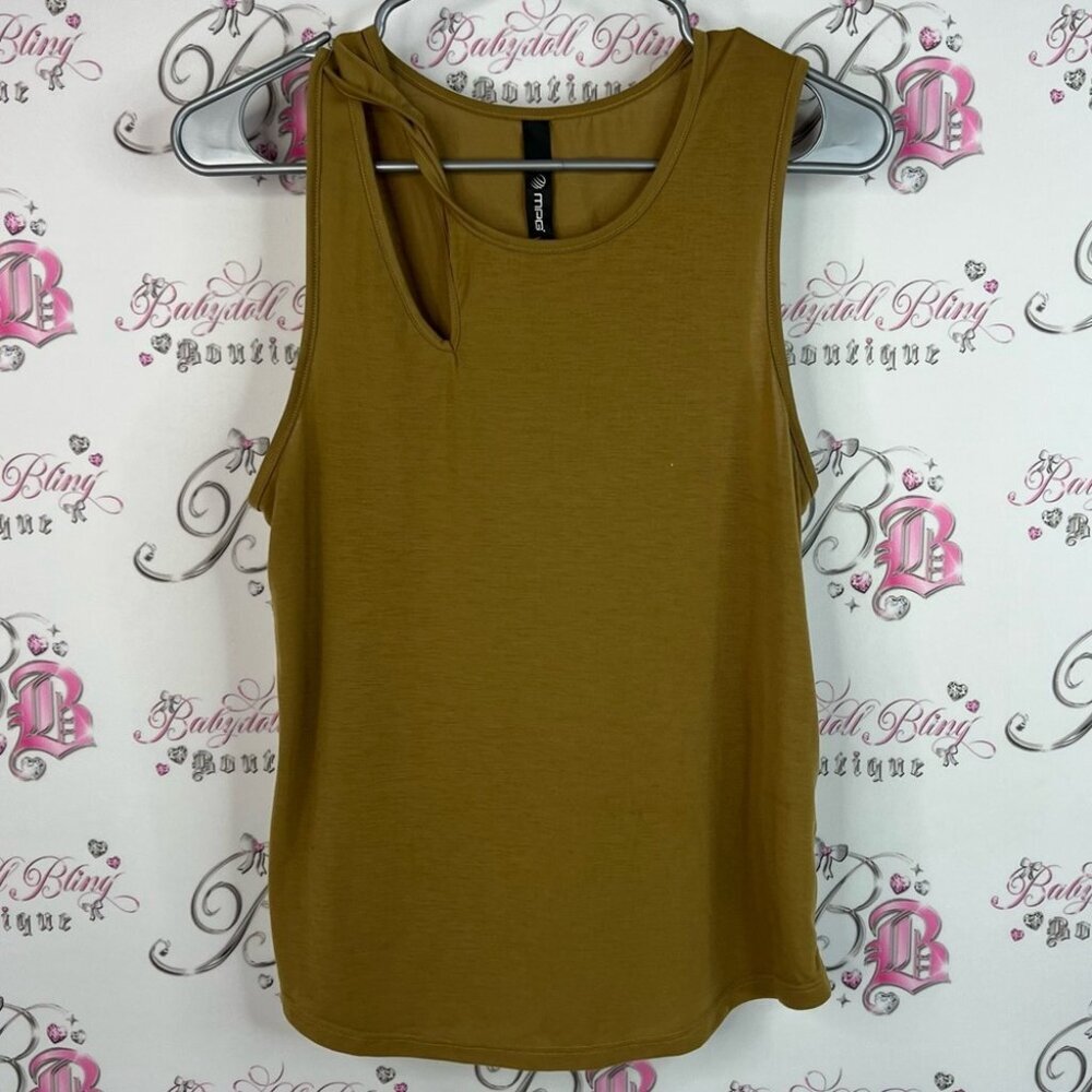 MPG tank top twist cut out detail brown beige Mustard Yellow Tank Top